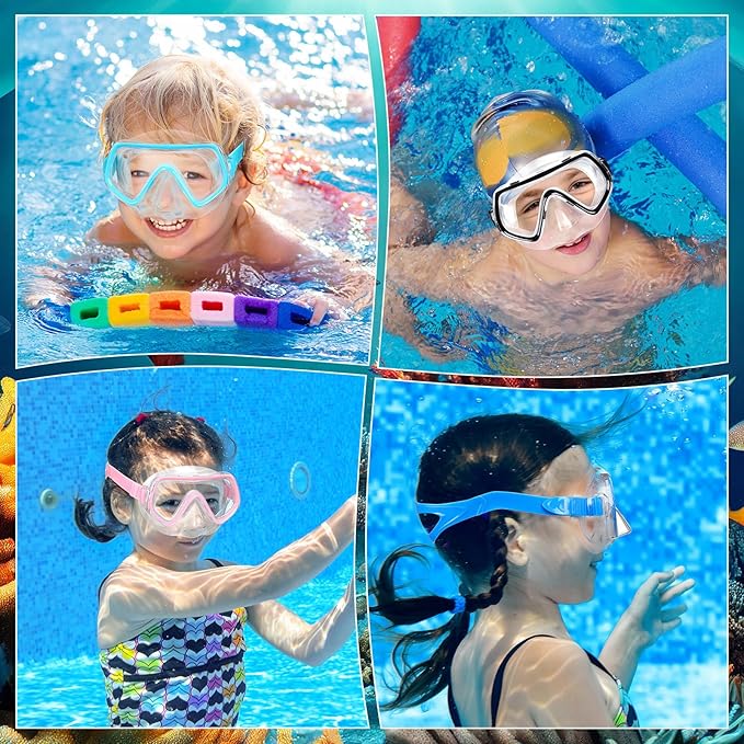 Hoolerry 4 Pcs Kids Nose Goggles Swim Goggles with Nose Cover for 3-8 Tempered Glass Snorkel Dive Mask Anti Fog with Elastic Strap No Leak Swimming Mask for Summer Diving Snorkeling-StrideForce Fitness