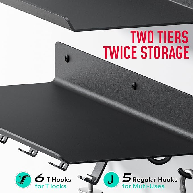 2-Tier Floating Shelf Compatible with Tonal Accessories, Home Gym Storage Shelf, Gym Rack Wall Mount Organizer, Workout Metal Holder, T-Bracket Lock Adapters Hanger, US Patent Holding-StrideForce Fitness