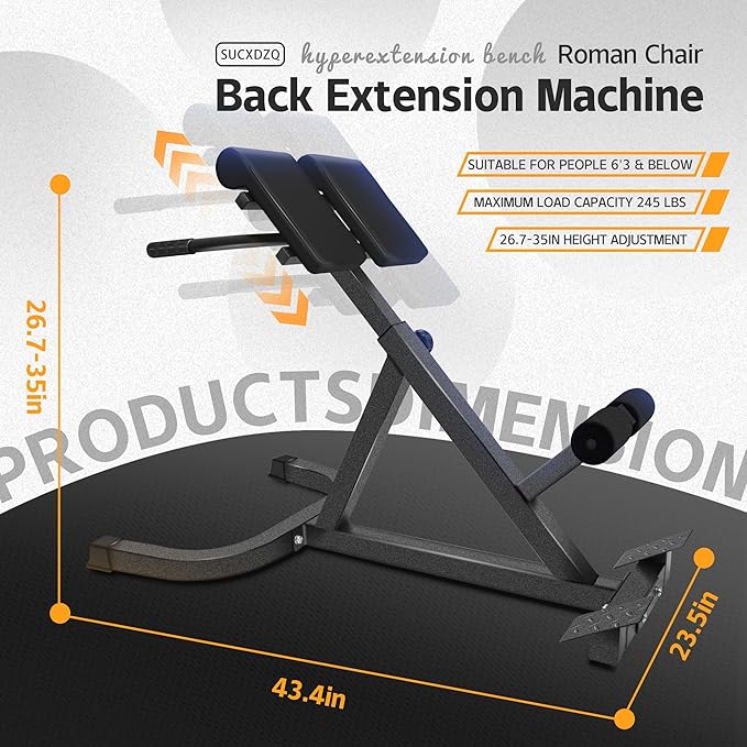 Roman Chair Back Extender - Angle & Height Dual Adjustable Hyperextension Bench for Home Gym - Adjustable Back Exercise Machine-StrideForce Fitness