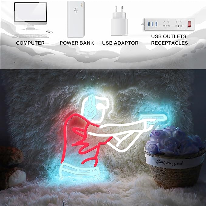 Man Shooting Neon Sign Gun Led Light Up Sign Game Player Gifts Dimmable Shooting Decor for Gun Club Decor Man Cave Game Room 15"×11.9"-StrideForce Fitness