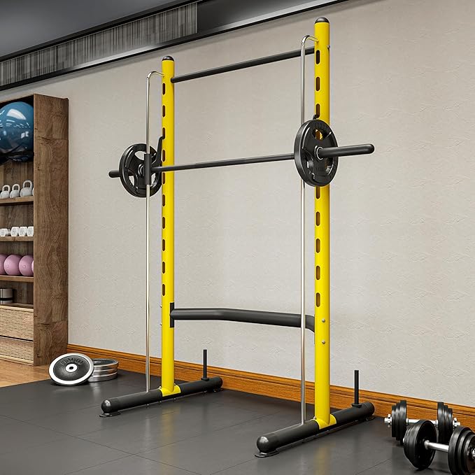 Soozier Squat Rack with Pull-Up Bar, Adjustable Power Rack with Barbell Bar, Multi-Functional Bench Press Rack for Home Gym Strength Training-StrideForce Fitness