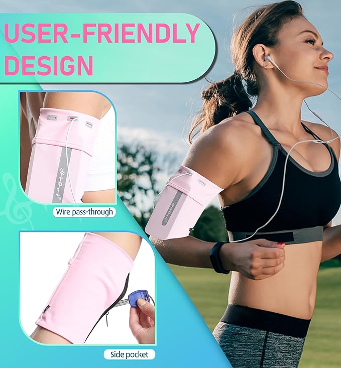 HiRui Running Armband Sleeve Universal Sports Armband Cell Phone Holder Armband for Exercise Workout, Compatible with iPhone 16/15/14/13/Plus/Pro Samsung Galaxy All Phones (L, Pink)-StrideForce Fitness