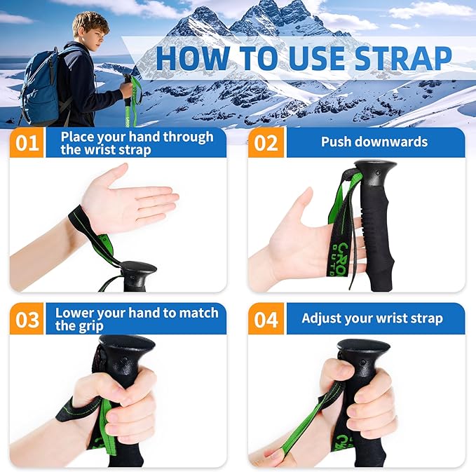 Lightweight Collapsible Kids Hiking Poles - Retractable Kids Hiking Stick, Telescoping Aluminum Trekking Poles 2 Pack, Adjustable Kids Ski Poles by Croosse-StrideForce Fitness