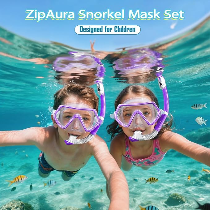 Snorkeling Gear for Kids, Kids Snorkel Set for Ages 3-14, Anti-Fog Diving Mask and Dry Top Snorkel Combo Set, Unisex Swimming Goggles-StrideForce Fitness