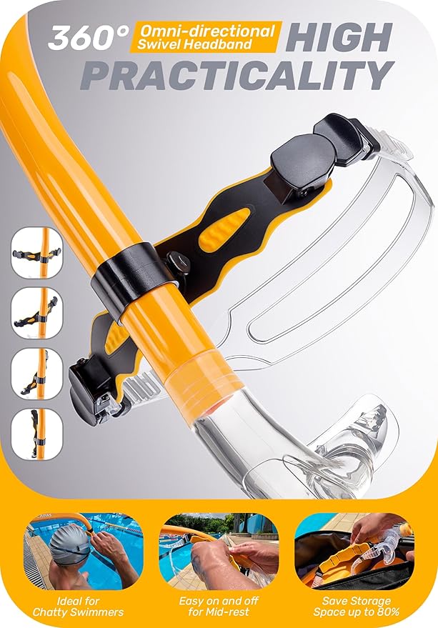 CAPAS Training Swim Snorkel for Lap Swimming, Swivel Headband Ultimate Fit Center-Mount Swimmers Snorkel with Liquid Silicone Mouthpiece Adjustable Strap, Designed for Adult Men Women-StrideForce Fitness
