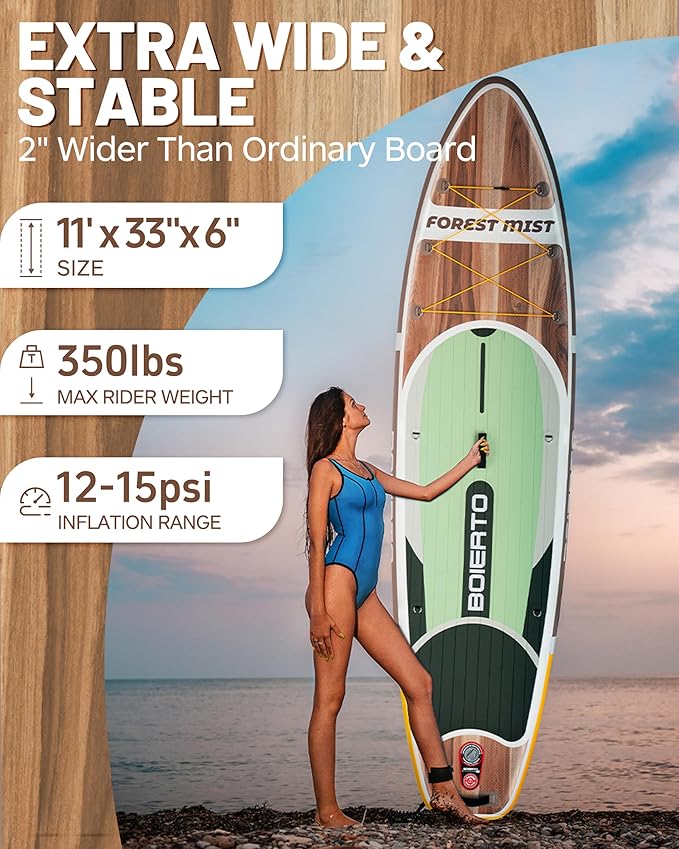 Inflatable Stand Up Paddle Board 10'8“*34"/11'*33" Extra Wide Paddle Boards for Adults, SUP with Premium Accessories & Nylon Backpack, Adjustable Paddle, Hand Pump, Bottom Fin, Leash-StrideForce Fitness