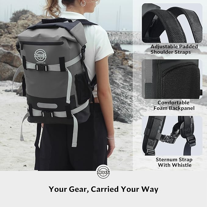 STOVER 5/10/25/30/40/55L Waterproof Backpack- Floating Dry Bag for Kayaking, Travel, Beach, Hiking, & Camping, Men/Women-StrideForce Fitness