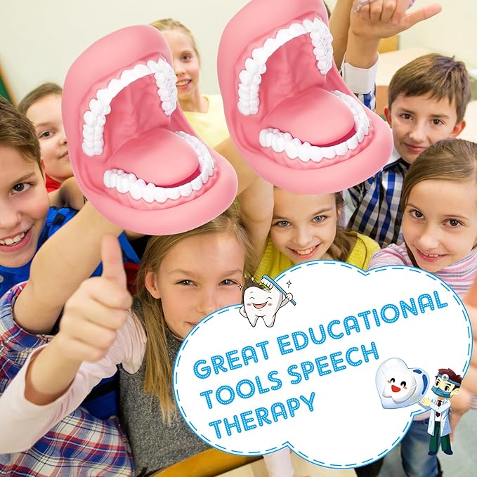 Patelai 1 Pcs Mouth Puppet with Tongue Teeth Mouth Hand Puppet Dental Model and Toothbrush for Boys Girls Educational Tools Speech Therapy (Pink)