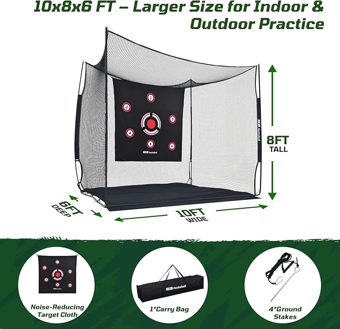 Haokelball Golf Hitting Cage,10x8x6ft Golf Practice Net with Target Cloth & Carry Bag, Heavy-Duty Golf Cage Net for Backyard, Indoor & Outdoor-StrideForce Fitness