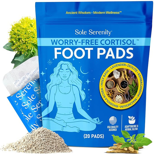 Sole Serenity Worry-Free Overnight Foot Pads for Cortisol Hormone Balance, Puffiness, Relaxation and Sleep with Zeolite, Ashwagandha, Magnesium, Holy Basil, Rhodiola, 20 Pack-StrideForce Fitness