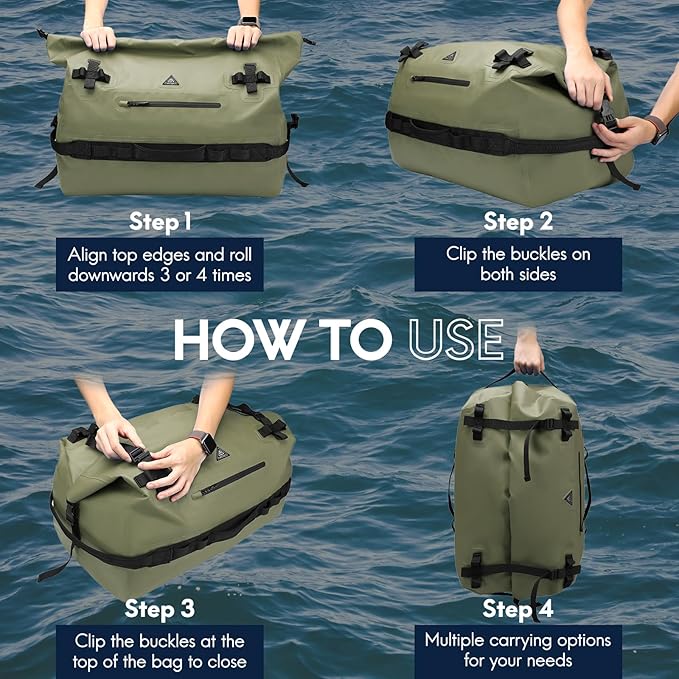 Haimont Large Waterproof Duffel Backpack Roll-Top Heavy Duty Dry Duffle Bag for Boating, Travel, Motorcycle, Kayaking, Camping, 60L-StrideForce Fitness