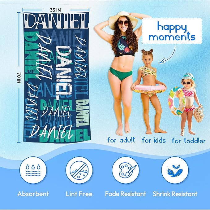 JML Personalized Beach Towel with Name, Custom Beach Towel with Name, Customized Microfiber Pool Towel, Quick Dry & Absorbent Swim Towel for Adult,Anniversary, Birthday, Summer Holiday,Vacation-StrideForce Fitness