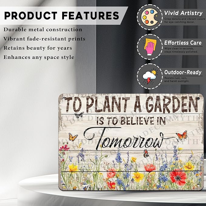 Gardening Vintage Metal Sign Plaque To Plant A Garden is To Believe Tomorrow Sign for Home Greenhouse Living Room Bedroom Outdoor Decor 12 * 8inch-StrideForce Fitness