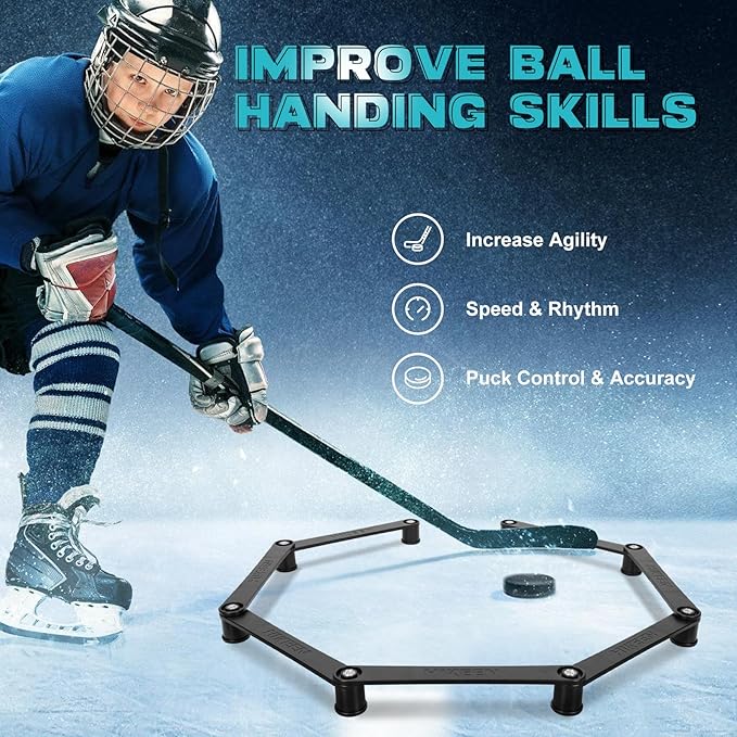 Hikeen 7-Sections Hockey Training Equipment,Magnetic Adjustable Size Hockey Stick Handling Trainer,Portable Stickhandling Training Tool for Puck Control, Reaction Time and Coordination-StrideForce Fitness