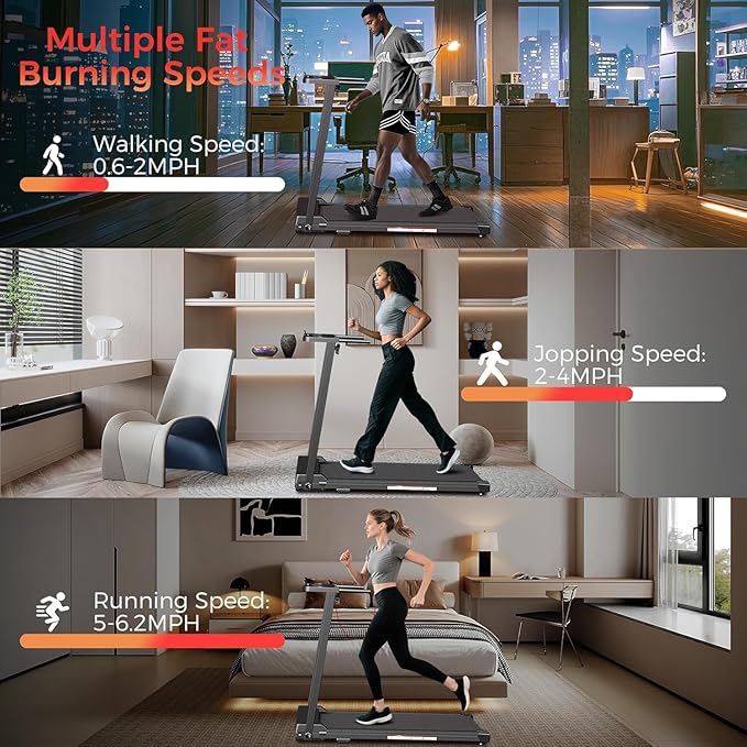 Treadmill with Handles, Portable Small Treadmills for Home and Office, 3.0HP Folding Walking Pad with 300 lbs Capacity, Cup Holder, LED Display and 12 Preset Programs-StrideForce Fitness