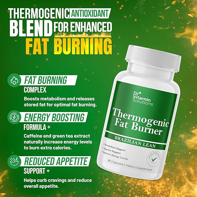 DR VITAMIN SOLUTIONS Thermogenic Fat Burner – Natural Appetite Control & Metabolic Booster with Green Tea & Bloat Defense (35 Capsules)-StrideForce Fitness