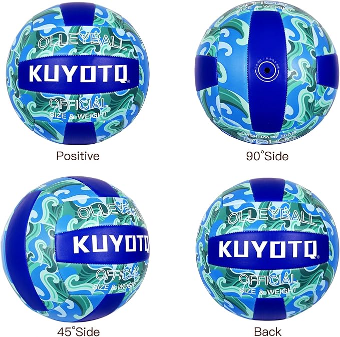 KUYOTQ Official Size 5 in&Outdoor Beach Volleyball,3MM Thickened Surface Soft Leather Youth Womens Mens Volleyball for Game Gym Training(Deflated) (Blue-Wave)-StrideForce Fitness