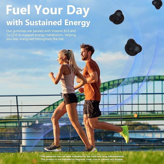 Natural Energy Gummies with Vitamin B12, Goji, CoQ10, Energy Support & Metabolism Support Chewable Supplement,GMO Free, Gluten Free(Raspberry, 120 Count)-StrideForce Fitness