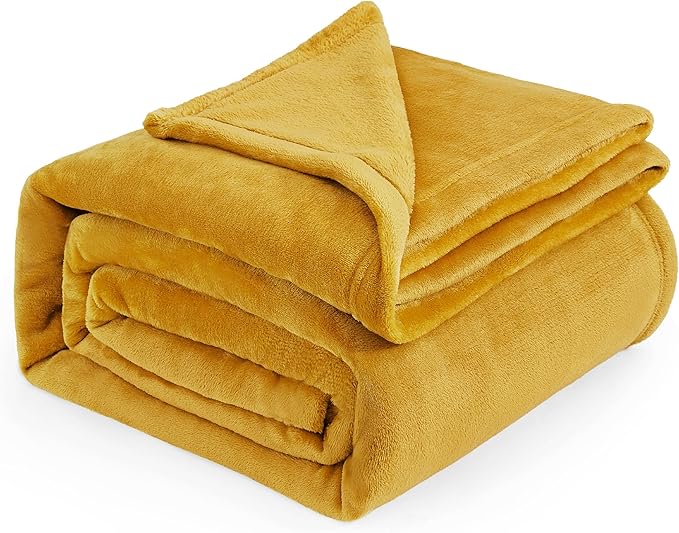 Bedsure Fleece Blanket Queen Blanket Gold Yellow - Bed Blanket Soft Lightweight Plush Fuzzy Cozy Luxury Microfiber, 90x90 inches-StrideForce Fitness