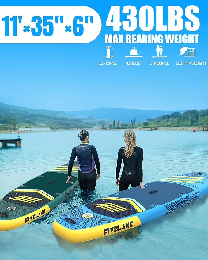 Inflatable Paddle Board 11' x 35'' Wide Stable Design,Stand Up Paddleboard with Sup Accessories Backpack,Pump,Ankle Leash,Adjustable Paddle,Non-Slip Comfort Deck for Adult Youth-StrideForce Fitness