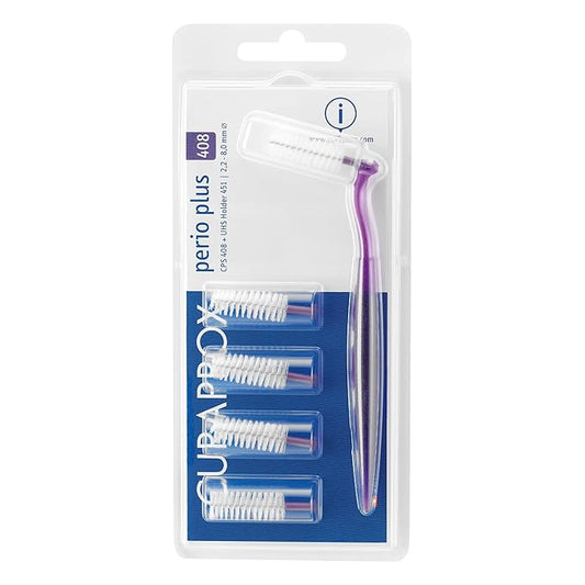 Curaprox Interdental Brush Set CPS 408 Perio – for Wider Gaps & Gum Care | Includes 5 Brushes & Ergonomic Holder for Comfortable Cleaning | Swiss Made