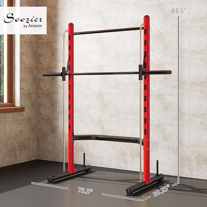 Soozier Squat Rack with Pull-Up Bar, Adjustable Power Rack with Barbell Bar, Multi-Functional Bench Press Rack for Home Gym Strength Training-StrideForce Fitness