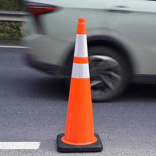 OrangeStar 36" Traffic Cones 8-Pack, Orange Safety Cones with Reflective Collars, Weighted Rubber Base for Parking, Construction, Road Safety, Indoor & Outdoor Use-StrideForce Fitness