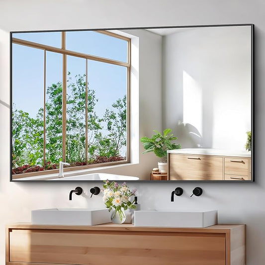 Bathroom Mirror,60x36 inch Large Wall Mirror for Bathroom Wall Mounted Black Rectangle Mirrors,Black Bathroom Mirror for Living Room,Farmhouse,Bedroom Entryway,Horizontal/Vertical-StrideForce Fitness