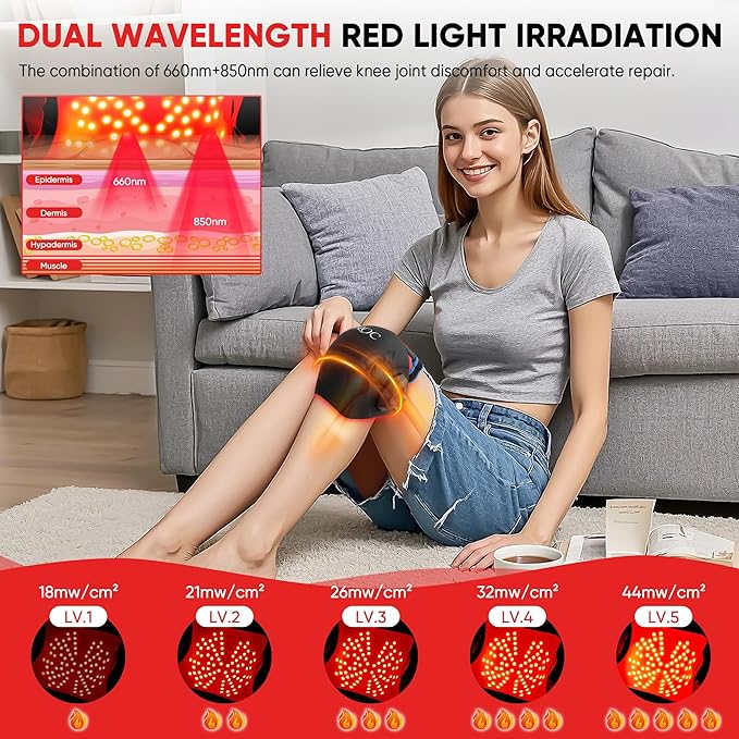 Red Light Therapy for Knee Pain Relief,Vibration Knee Massager with 660nm&850nm,3 in 1 Heated Knee Brace for Knee/Joint/Elbow/Shoulder,Rechargeable Near Infrared Light Therapy Device-StrideForce Fitness