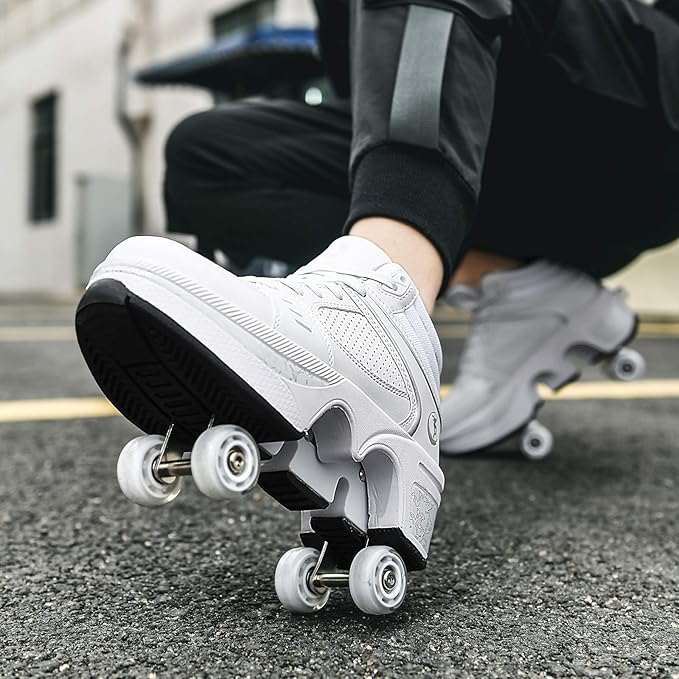 Double-Row Deform Wheel Automatic Walking Shoes Invisible Deformation Roller Skate 2 in 1 Removable Pulley Skates Skating Parkour-StrideForce Fitness
