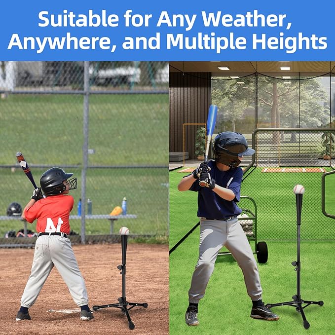 Baseball Tee For Kids, Easy Adjustable Batting Tee From 20.85 to 31.30 Inches. Foldable and Stable Baseball Tees for Hitting with Portable Bag. Softball Tee for Children Aged 3-10 Baseball Training.-StrideForce Fitness
