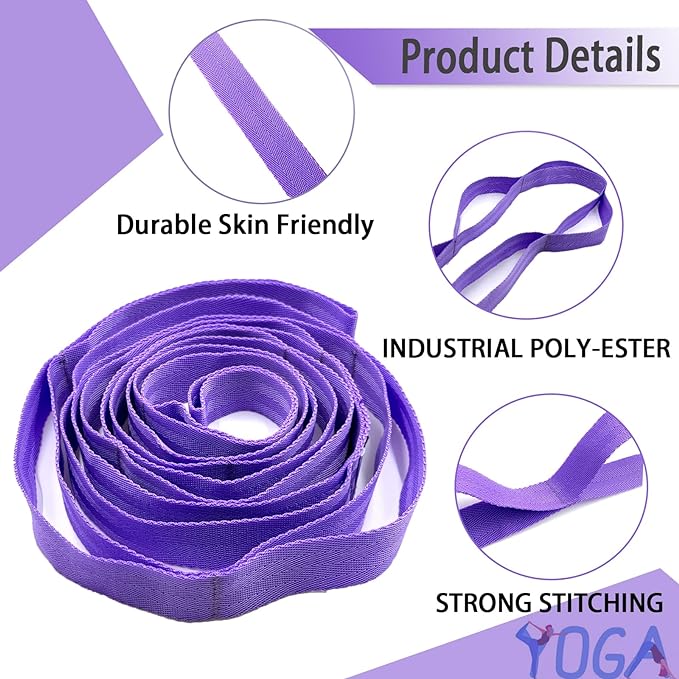 Stretching Strap Yoga Strap with Loops, Stretch Straps for Physical Therapy, Non-Elastic Exercise Strap for Pilates, Dance and Gymnastics with Workout Guide-StrideForce Fitness