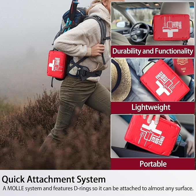 Small First aid Kits,Travel First Aid Kit with Labelled Compartments Molle System Compact Medical Kit for Car, Hiking, Backpacking, Camping, and Cycling-StrideForce Fitness