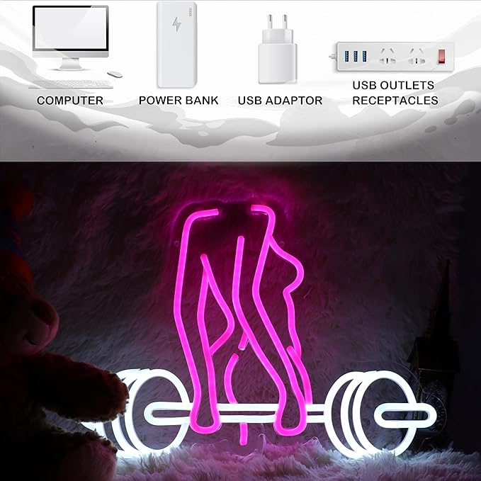 Neon Woman Barbell Neon Sign Dumbbell Lady Neon Light Barbell Light Sign Dimmable Weightlifting LED Neon Light for Home Gym Decor Bar Pub Lifting Wall Room Decor Man Cave Game Room 16.5"×12.4"-StrideForce Fitness
