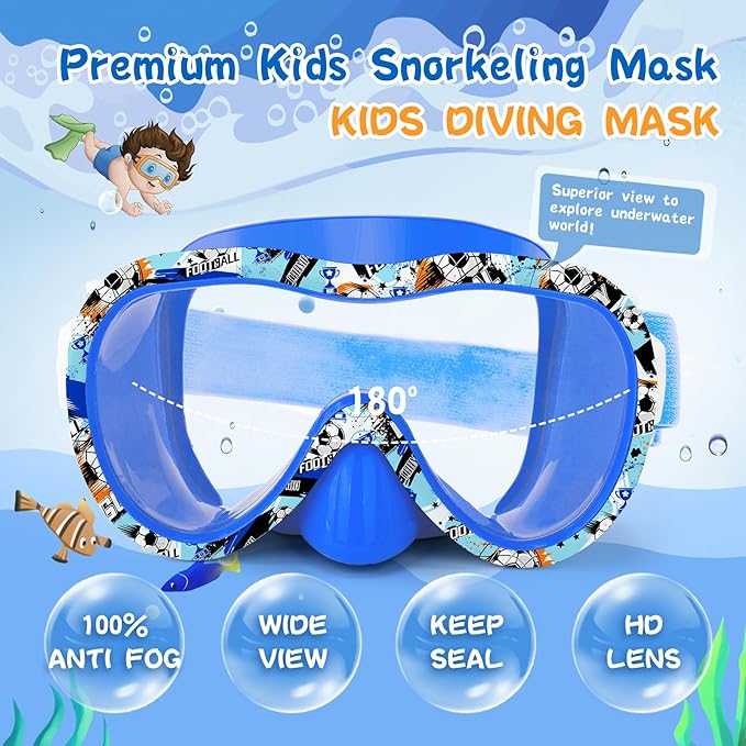 Kids Swim Goggles with Nose Cover, 180° Panoramic Snorkel Mask with Anti-Fog & Anti-Leak Design, Comfort Fabric Strap UV Protection Lens for Boys Girls Ages 3-15-StrideForce Fitness