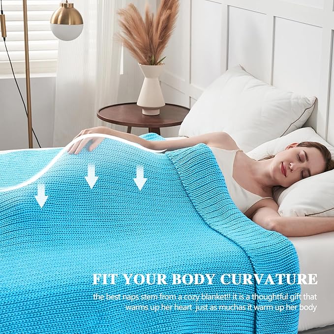 L'AGRATY Knitted Weighted Blanket - 60"x80" 15lbs Cooling Chunky Knit Heavy Blanket for Adults Braided Crochet Throw Thick Cable Yarn Knit Decorative No Beads Evenly Weighted Machine Washable-StrideForce Fitness