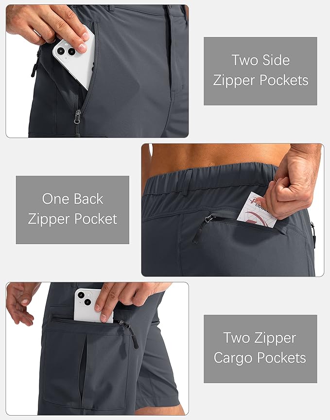 Pudolla Men's Hiking Cargo Shorts 9" Lightweight Outdoor Work Shorts for Men Travel Golf Camping Casual with 5 Zipper Pockets-StrideForce Fitness