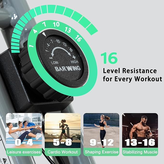BARWING Stationary Exercise Bike for Home Workout, 5 IN 1 Foldable Indoor Cycling Bike for Seniors, 350LB Capacity, 16-Level Magnetic Resistance, Seat Backrest Adjustments-StrideForce Fitness