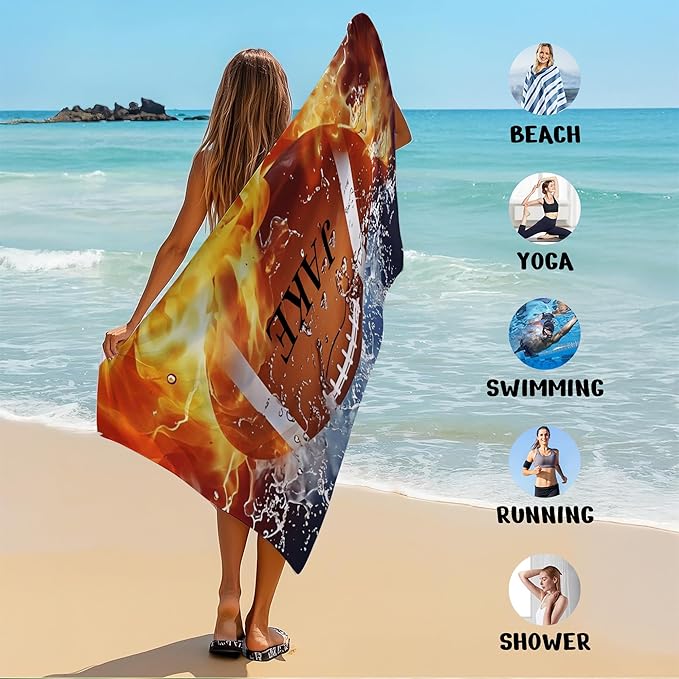 Personalized Beach Towel With Name, Custom Beach Towel with Text, Customized American Football Microfiber Pool Towel, Quick Dry & Absorbent Swim Towel for Adult,Anniversary, Birthday, Summer Holiday-StrideForce Fitness