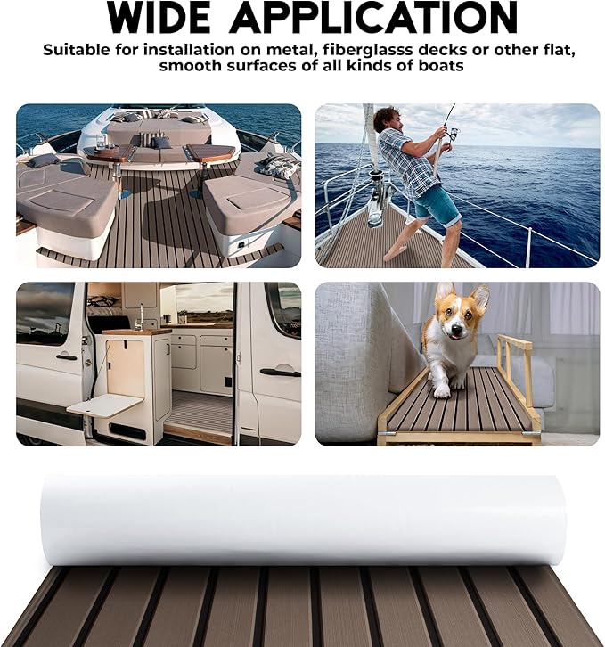FOCEAN Boat Flooring EVA Foam Boat Decking Faux Teak Marine Flooring Boat Mat Boat Carpet Sheet for Motorboat RV Yacht Kayak Surfboard, 94.5"x 47.2"/35.4"/23.6"/15.7"-StrideForce Fitness