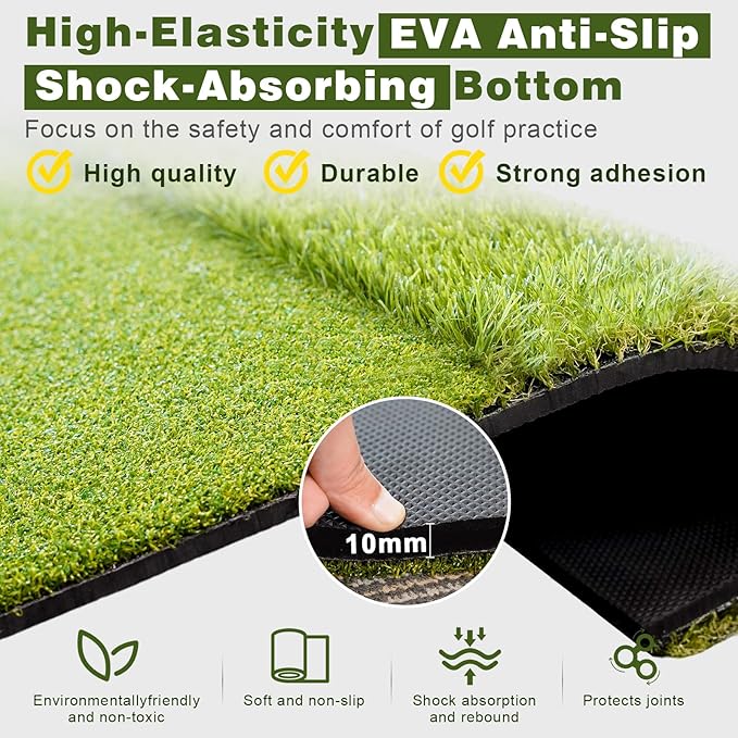 Heavy-Duty 5x4FT Golf Hitting Mat – Dual Turf Design Simulates Fairway & Rough for Real Course Feel, Indoor/Outdoor Practice Mat for Full Swing & Chipping Training, Easy Carry Strap-StrideForce Fitness