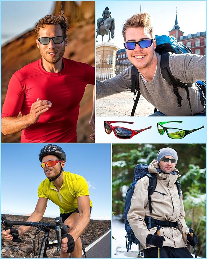 Frienda 6 Pack Polarized Sport Sunglasses for Men Multipack Fit over Glasses Pack Lot Set Men's Sport Fishing Eyeglasses-StrideForce Fitness