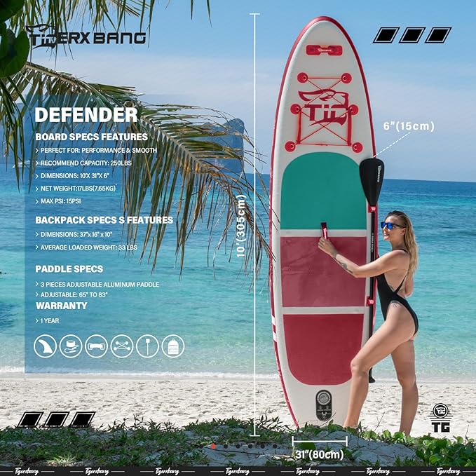 Inflatable Paddle Board with Premium SUP Board Accessories, Allround Paddle Boards for Adults/Kids,Stand Up Paddle Board Defender Collection-StrideForce Fitness