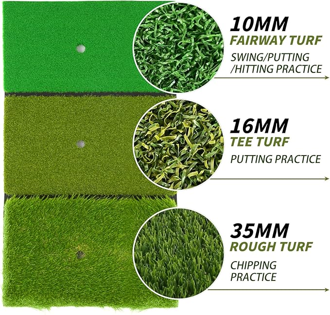 Jkwokback 3-in-1 Golf Hitting Mat | Turf Golf Practice Mat for Swing, Putting & Chipping | Portable Golf Mats Practice Indoor/Outdoor Golf Hitting Mat with 8 Tees Golf Training Mat-StrideForce Fitness