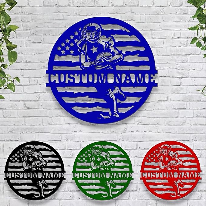 Personalized Football Metal Wall Art LED Light, American Sign, Wall Decor, Birthday Xmas Gift-StrideForce Fitness