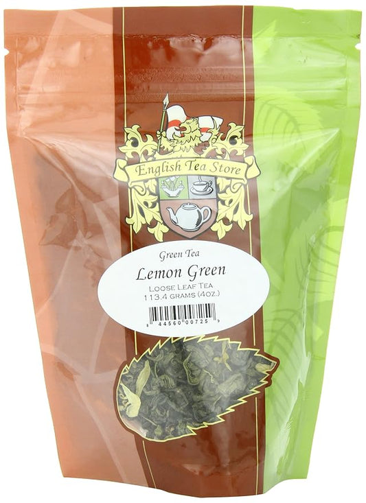English Tea Store - Lemon Green Tea | Loose Leaf Pouch 4oz | With Lemon Peel and Flower Petals | Low Caffeine | Vegan and Kosher | Enjoy Hot or Iced | High Antioxidant Green Tea Blend-StrideForce Fitness