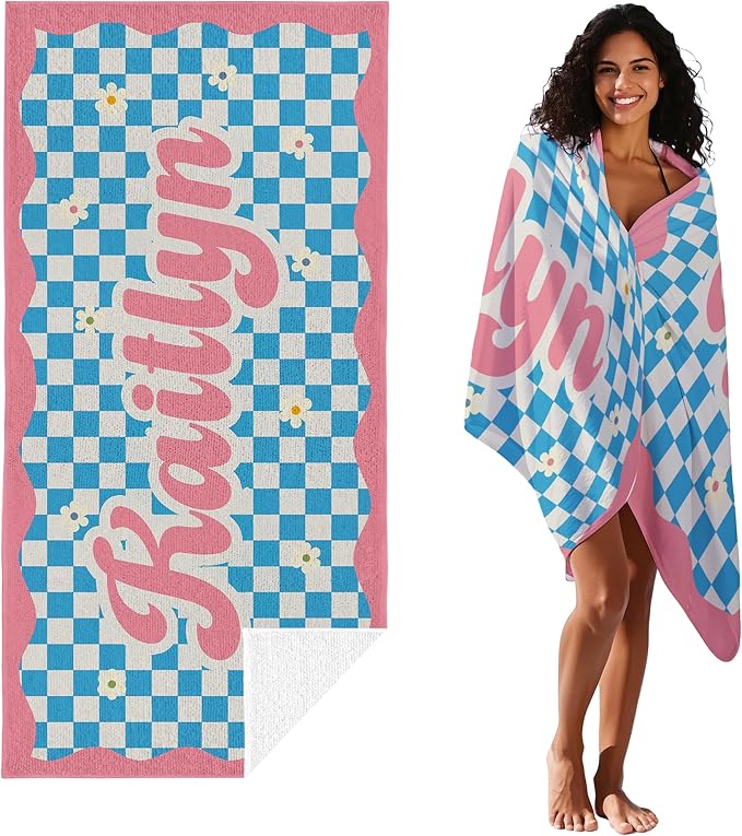 JML Personalized Beach Towel with Name, Custom Flower Beach Towel, Customized Microfiber Pool Towel, Quick Dry & Absorbent Swim Towel for Adult,Mother's Day, Birthday, Summer Holiday,Vacation-StrideForce Fitness