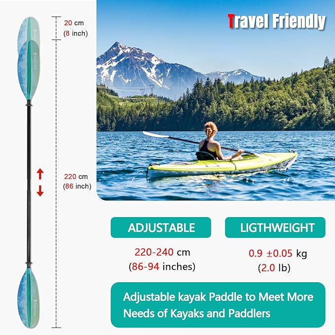 Kayak Paddle Premium Carbon Fiber Paddle with Reinforced PP + Fiberglass Blade, Floating Adjustable Kayaking Oars, 3 Piece, 220-240 cm/86-94 Inches, 240-260 cm/94-102 Inches-StrideForce Fitness