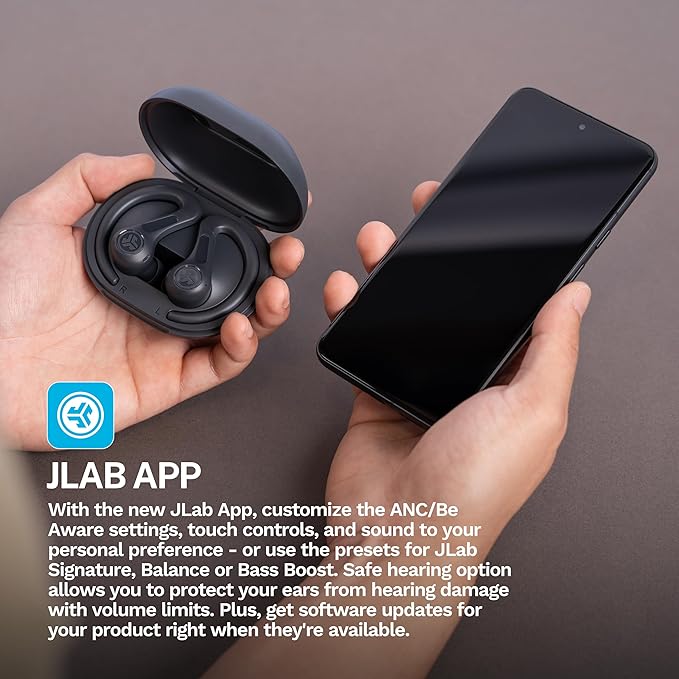 JLab JBuds Sport ANC 4 True Wireless Bluetooth Earbuds + Charging Case, Graphite, Swipe + Touch Controls, Hybrid Active Noise Cancelation, Multipoint Connect, Customized Settings App-StrideForce Fitness