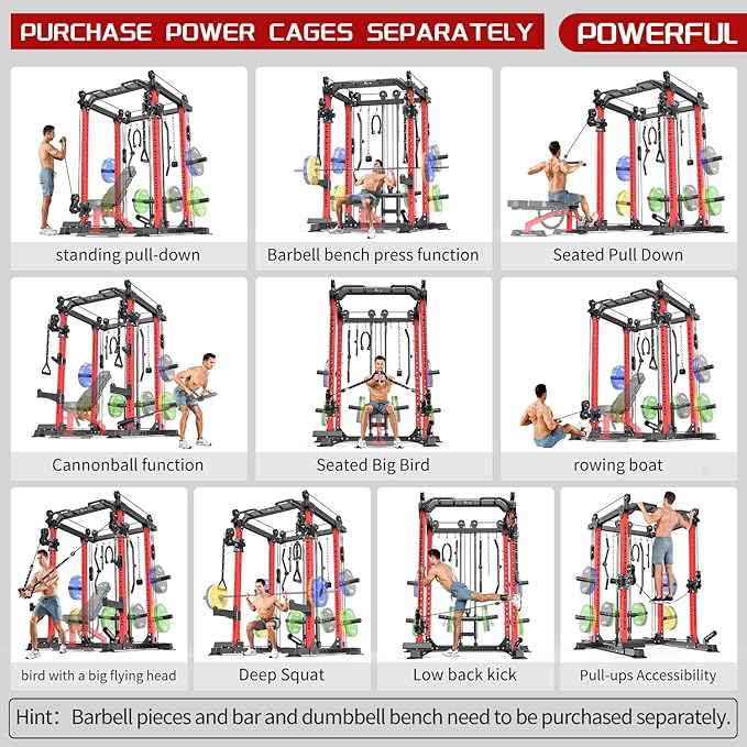 Power Rack Power Cages Multi-Function Squat Rack with Cable Crossover System Selectable More Training Attachment Weight Cage for Garage Home Gym-StrideForce Fitness